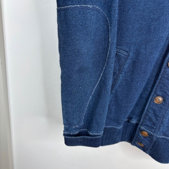 OOBE Shawl Collar Cardigan Sweater S Elbow Patch Indigo Academia Made in Canada - Picture 4 of 11